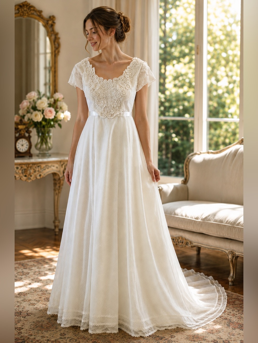 Vintage 1979 Saks Fifth Avenue Ivory Lace Wedding Gown E5